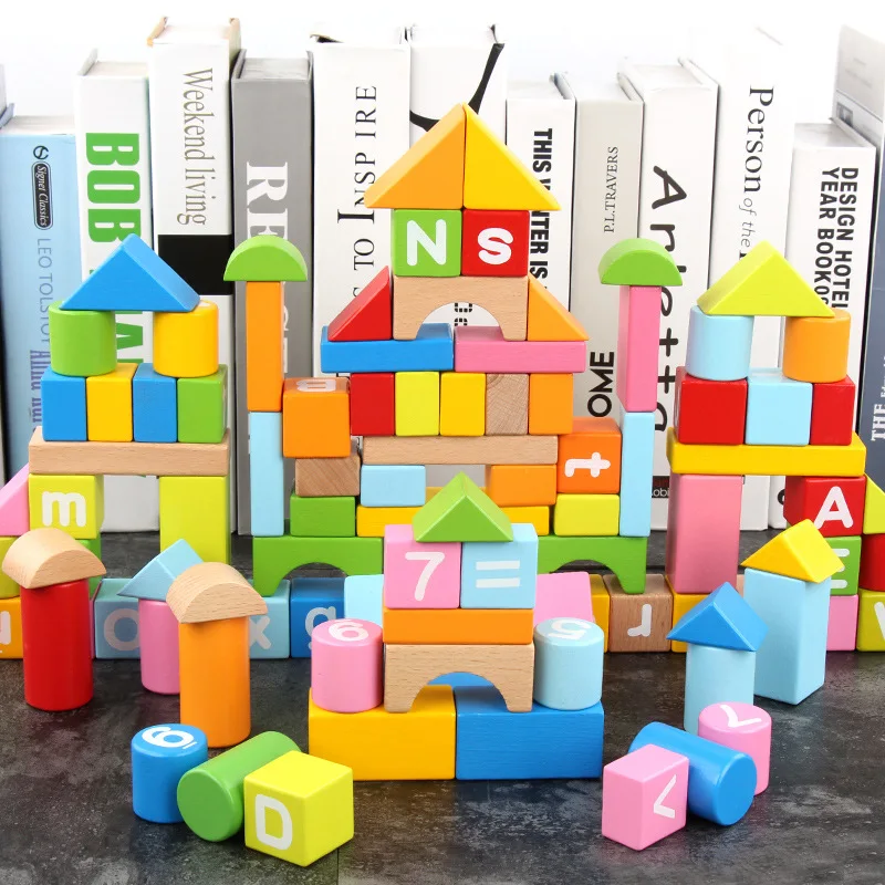 

Ohye Baby 100 Tablets Building Blocks Wooden Barrel with Numbers Lettered Building Blocks Children'S Educational Early Childhood