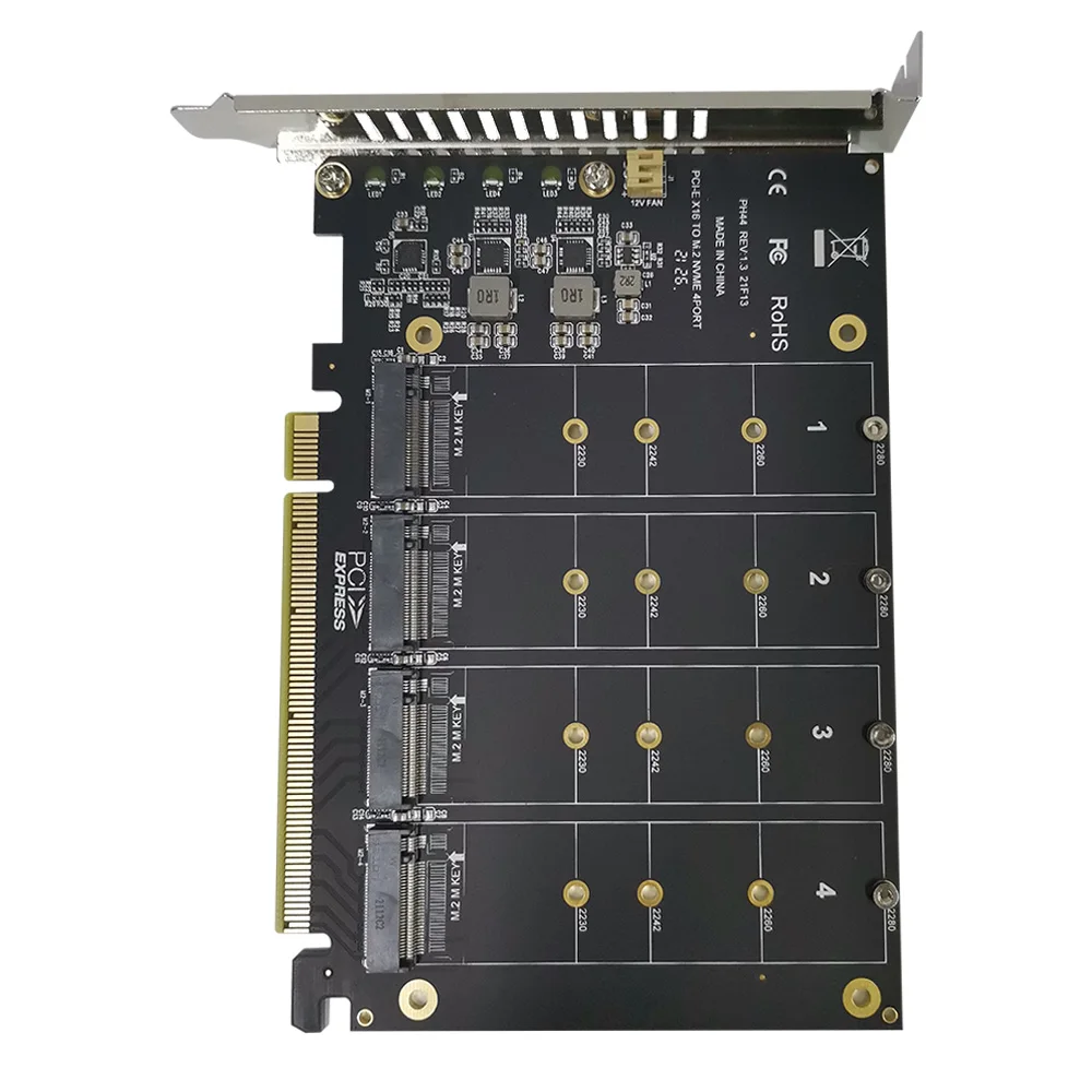 Плата расширения M.2 NVME-PCI-E X16 с 4 интерфейсами M-Key и поддержкой 2230/2242/2260/2280 SSD |