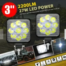 

Square 3" LED Work Light For Jeep12-24V 27W Spot Light 6000K Fog Lamp Waterproof for Off-road Truck SUV ATV 4WD 4x4 SUV Pick-up