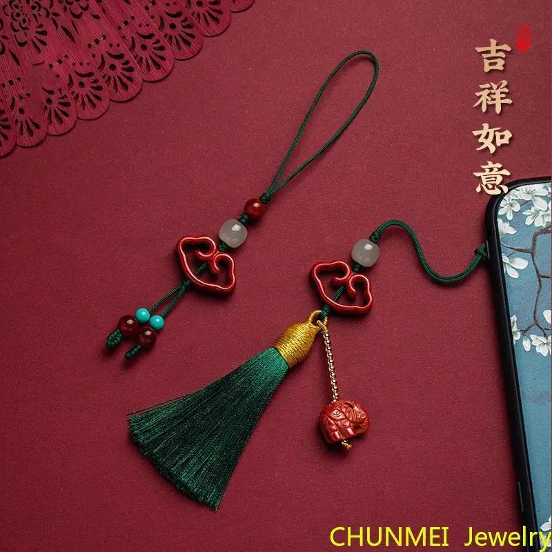 

2022 Fashipn Cinnabar Mobile Phone Chain Pendant Women's Short Tassel Antique Small Pendant originality Cinnabar Pendant