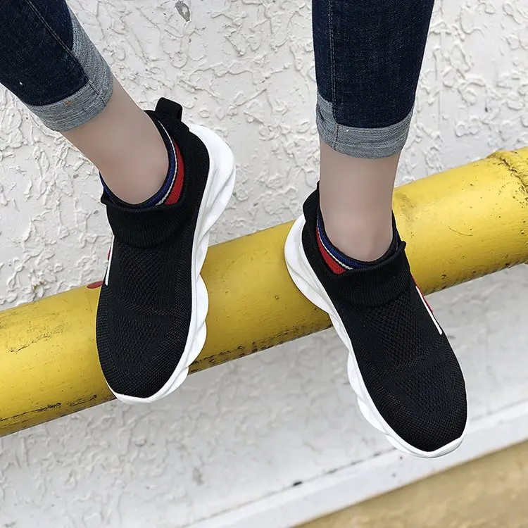 

Korean-style Breathable Elasticity Casual Mesh wa zi xie Women's Hight-top 2019 Flat Sports Versatile Thick Bottomed Bootie