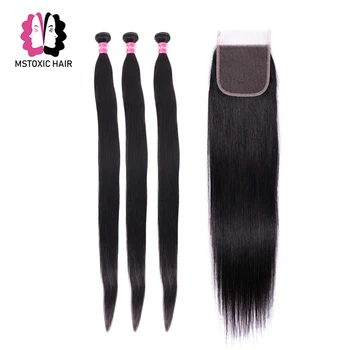 

Mstoxic Peruvian Straight Hair Bundles With Closure 30inch 32 34 36 38 40inch Human Hair Bundles With Closure Long Remy Hair