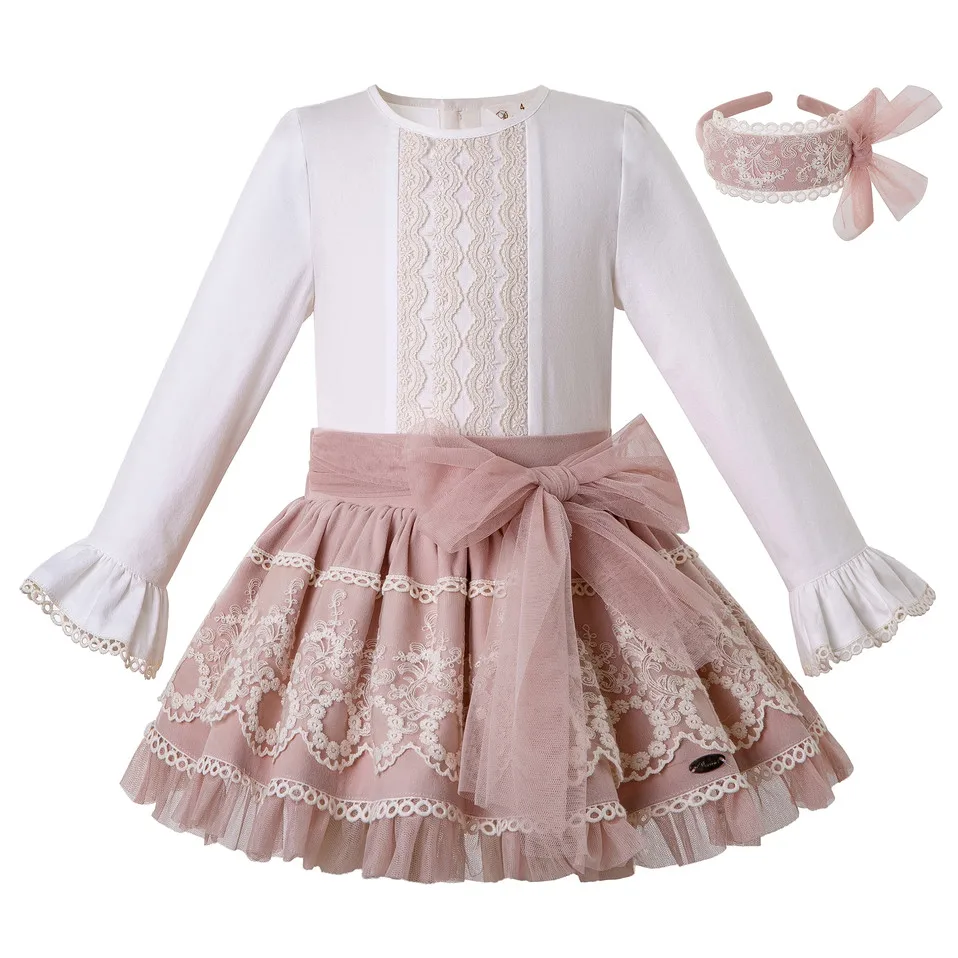 As picture Pettigirl/элегантные кружевные розовые осенние комплекты одежды для девочек с повязкой на голову, детская одежда, G-DMCS206-A344 - Цвет: As picture