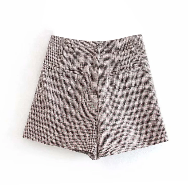 Women Tweed Mini Shorts Elegant Button High Waist Shorts Autumn Winter Ladies Office Short Pants Casual Bottoms Women