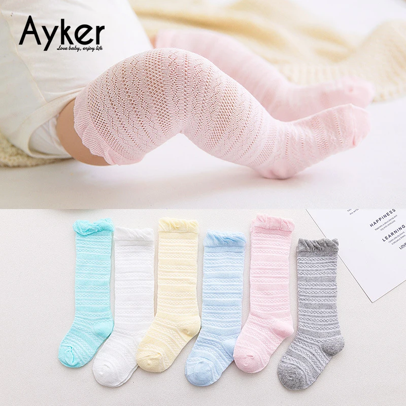 

6 Pairs Newborn Socks Toddler Candy Color Baby Girl Knee High Socks Cotton Leg Warmer Summer Breathable Mesh Lace Kids Socks