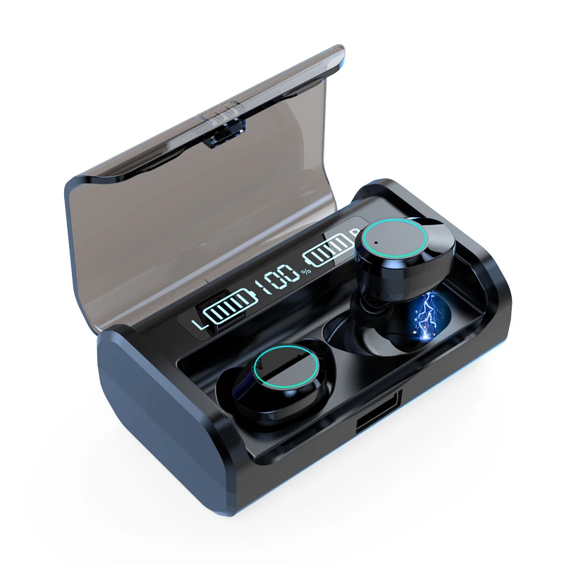 OTTWN G06 Bluetooth наушники TWS стерео бизнес Bluetooth сенсорная гарнитура беспроводной светодиодный дисплей с зарядным устройством - Цвет: Черный