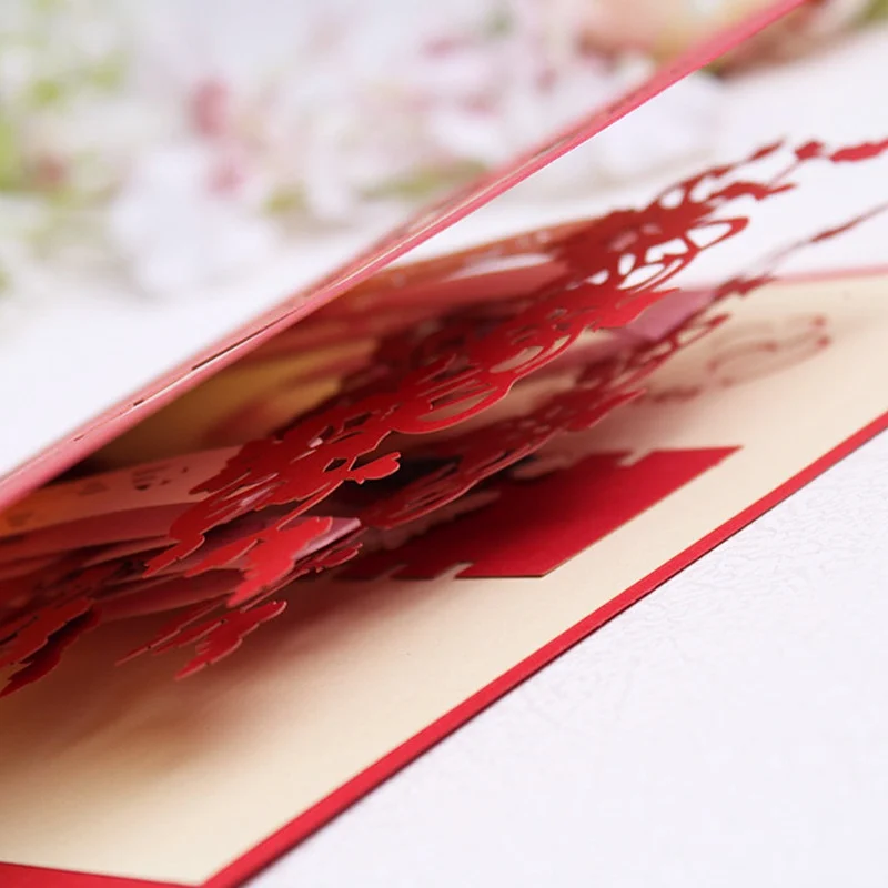  3d Chinese Wedding Invitations Wedding Greeting Card Stereo Party Invitations Card Blessing Wish Ca - 4000327409120