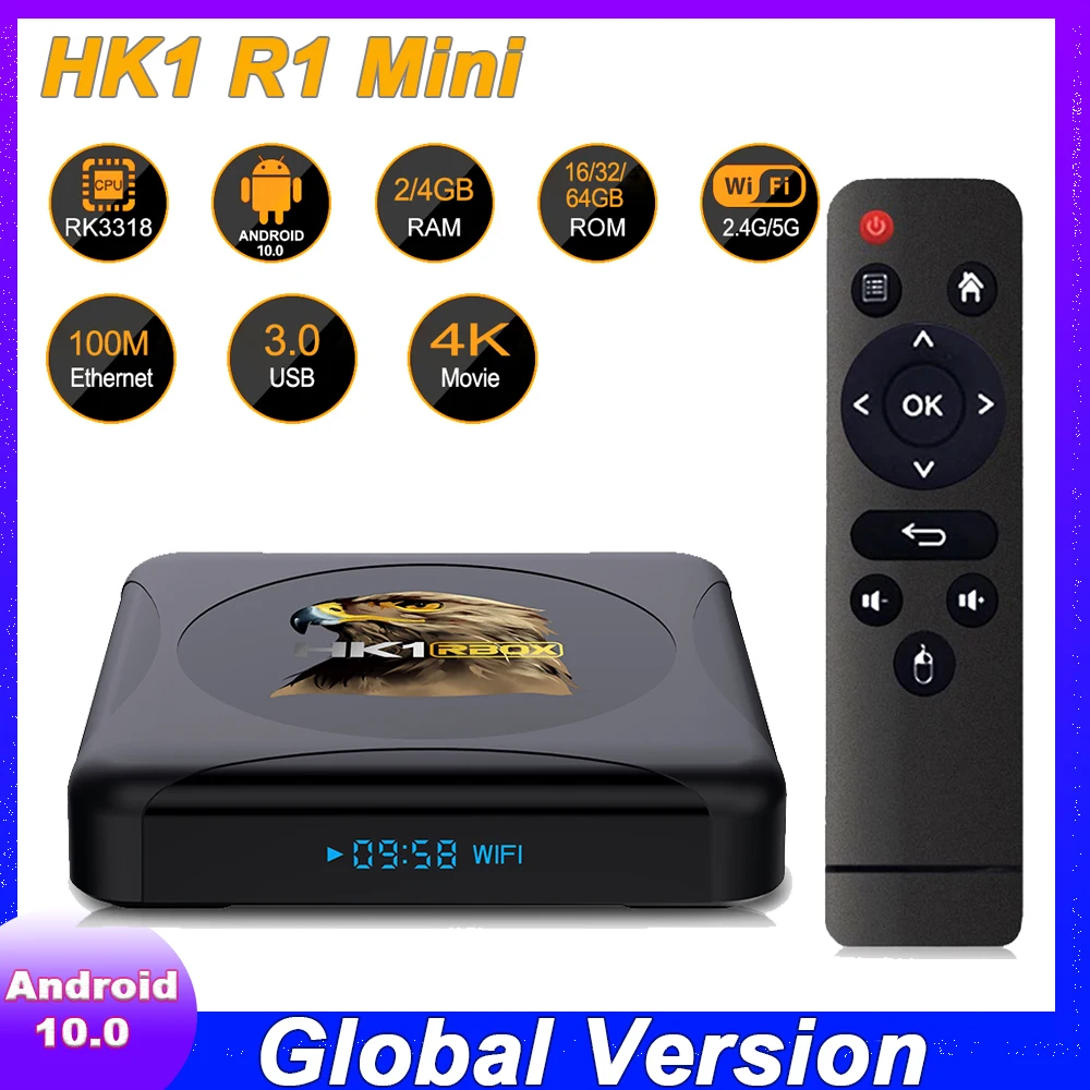 Новинка HK1 RBOX R1 Мини ТВ приставка Android 10 RK3318 2 ГБ/4 ГБ 64 Гб 1080P 4K Smart TV Youtube телеприставка медиаплеер PK