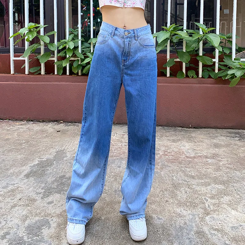 

Gradient Color Wide Leg Denim Pants High Waist Straight Loose Jean 2020 New Ladies Vintage Fashion Female Boyfriend Baggy Jeans