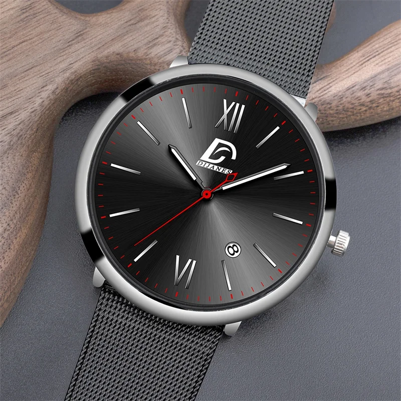 Men's Fashion Minimalist Watches Luxury Stainless Steel Mesh Belt Quartz Wrist Watch for Men Casual Leather Watch reloj hombre
