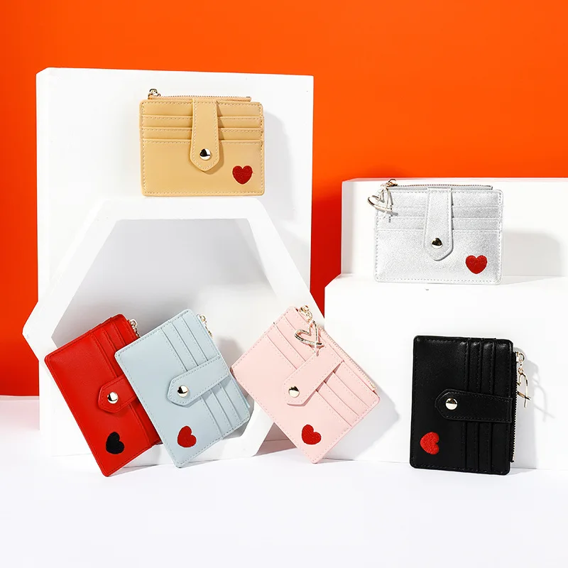 

Simple Heart Mini Girls Purse Women Multi-card Position Small Wallet High Quality Leather Coin Purse Ladies Clutch Zipper Totes