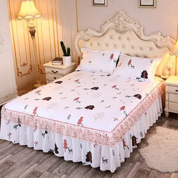 

3pcs/set Cool Cover With Bedspread Mattress Bed Skirt Pillowcases Bedding Natural