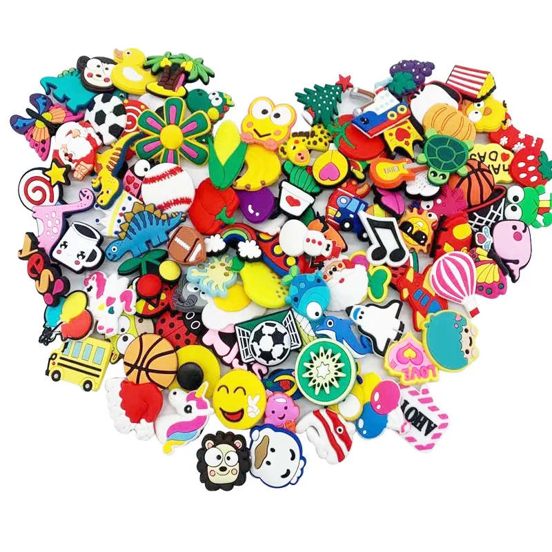 100PCS Wholesale Mix Cartoon Shoes Charms Silicone Soft Animal Cat Rabbit Hole Slipper Accessories For Kids Gifts Croc