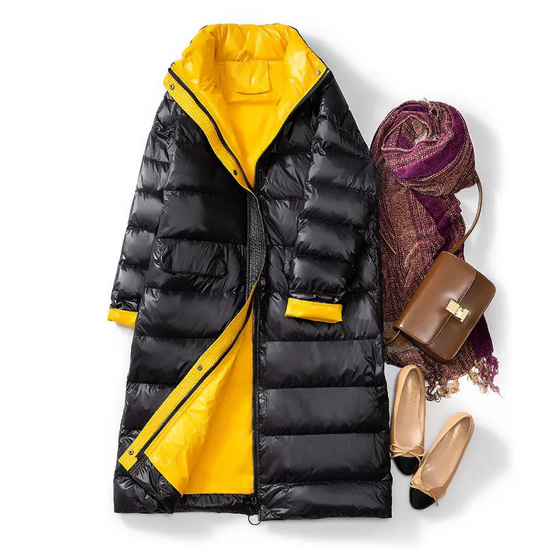 Женский зимний пуховик, длинная куртка, зимняя водолазка, белый утиный пух, двубортное пальто, теплые парки, зимняя верхняя одежда