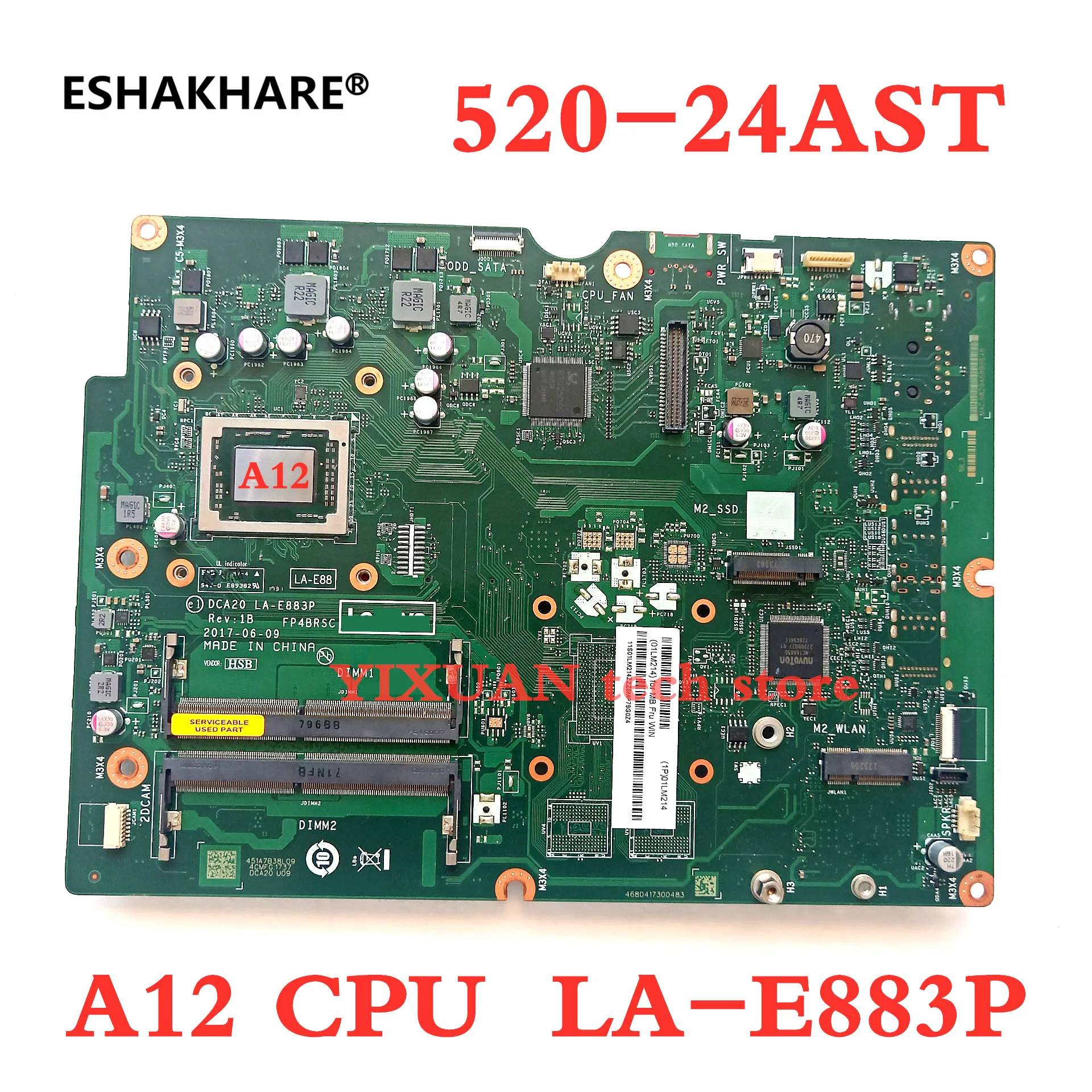 ESHAKHARE для lenovo AIO 520-24AST материнская плата A12 A10 A9 A6 UMA LA-E883P материнская плата с процессором A12 DDR4 тестовая работа