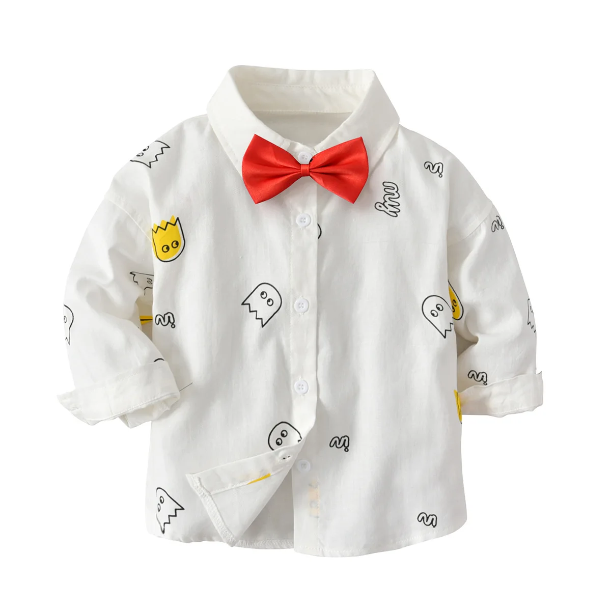 Рубашка с длинными рукавами для мальчиков в европейском и американском стиле детская красная бабочка с принтом маленького монстра футболка джентльмена в европейском и американском стиле