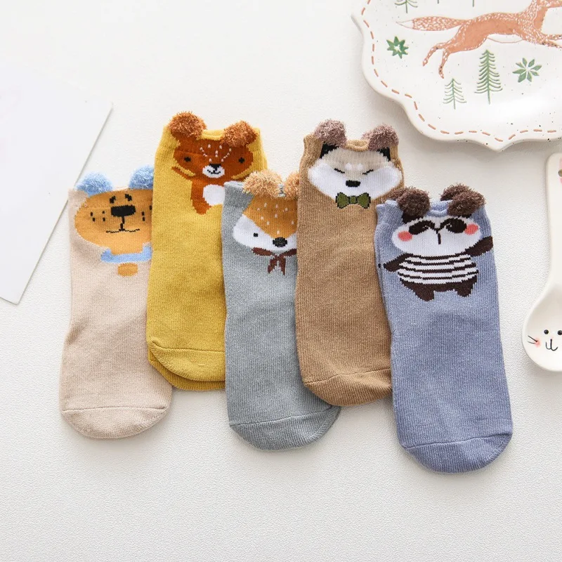 5 пар детских носков весна-осень, новые хлопковые носки для мальчиков с милым рисунком медведя, лисы, носки для девочек, От 1 до 12 лет, детские носки - Цвет: MV0269