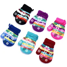 1 пара, детские шерстяные вязаные перчатки со снежинками, мягкие зимние толстые теплые варежки, рождественский подарок, разные цвета