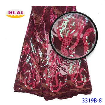 

Niai African Mesh Lace Fabrics Sequins Lace Fabrics Flower Pattern Sequence Laces Fabric for Nigerian Net Lace Mr3319b