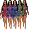 Plus Size Vintage Sexy Active Wear Angel Print Long Sleeve O-neck Ruffles Tie Up Stacked Women Midi Bodycon Mini Dress Vestidos ► Photo 1/6