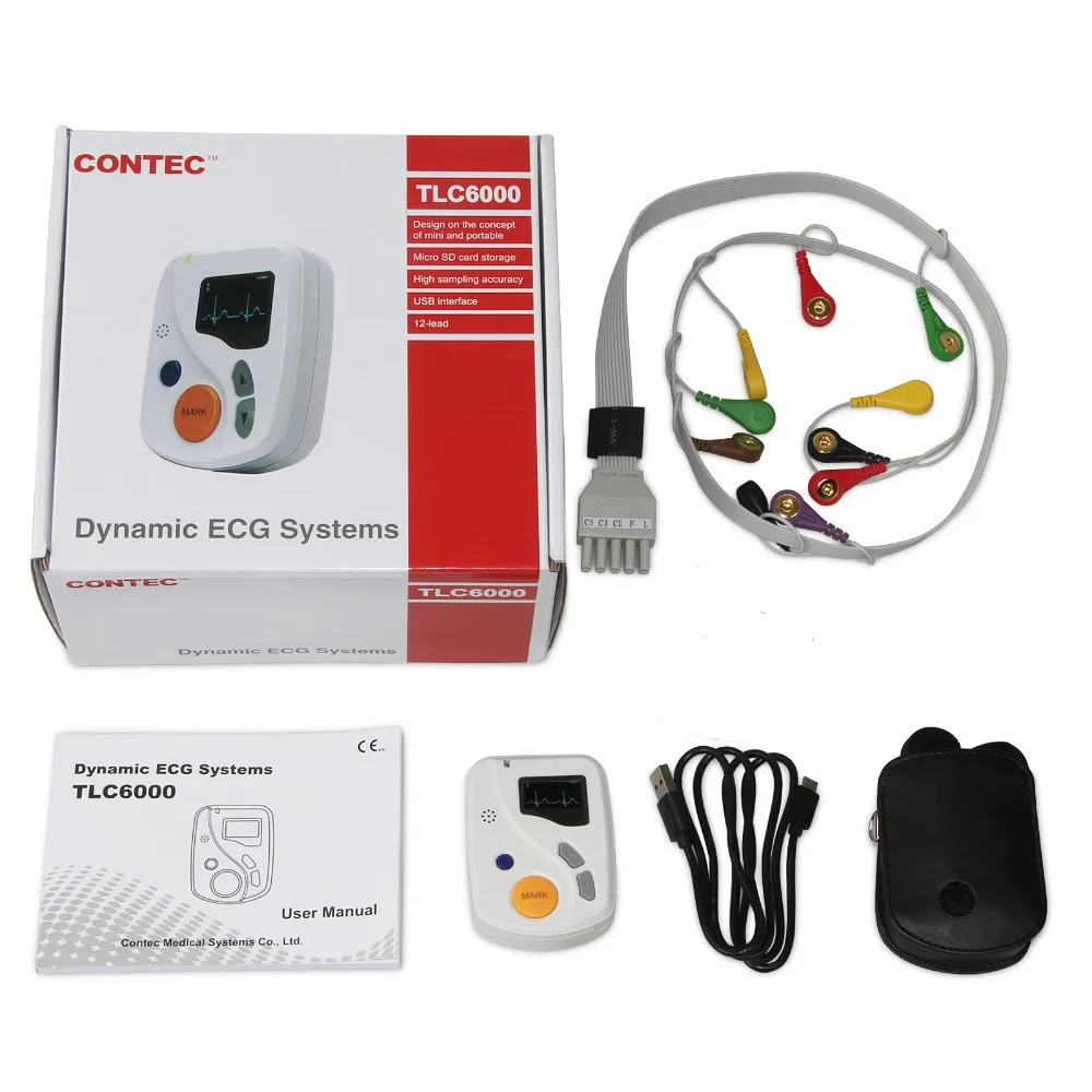 CONTEC TLC6000 динамический 48 часов 12 свинцовых ЭКГ/ЭКГ Holter монитор Alalyzer программное