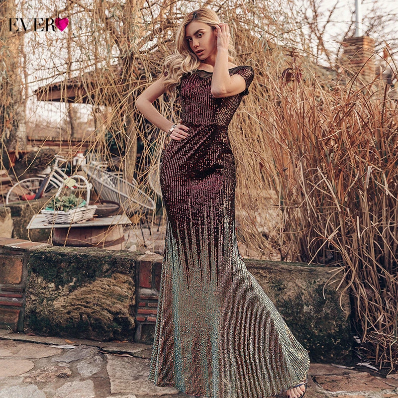 Женское блестящее платье Русалка Ever Pretty с коротким рукавом и круглым вырезом для
