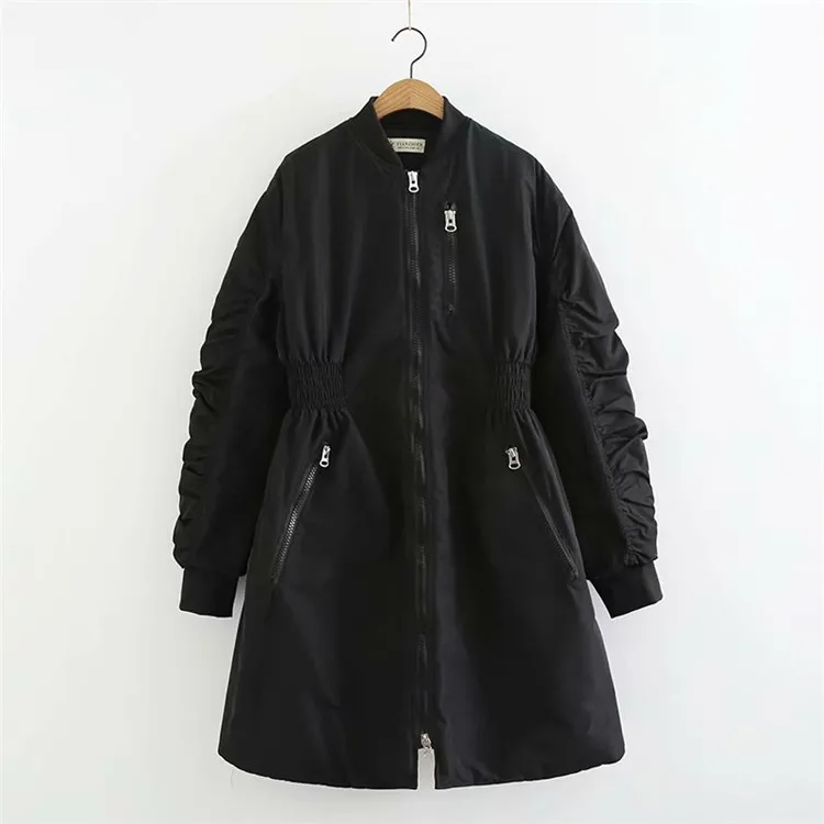

2018 Korean-style Autumn And Winter New Style WOMEN'S Dress Versatile Long Sleeve Multi-Zipper Loose-Fit Long Cotton Overcoat Co