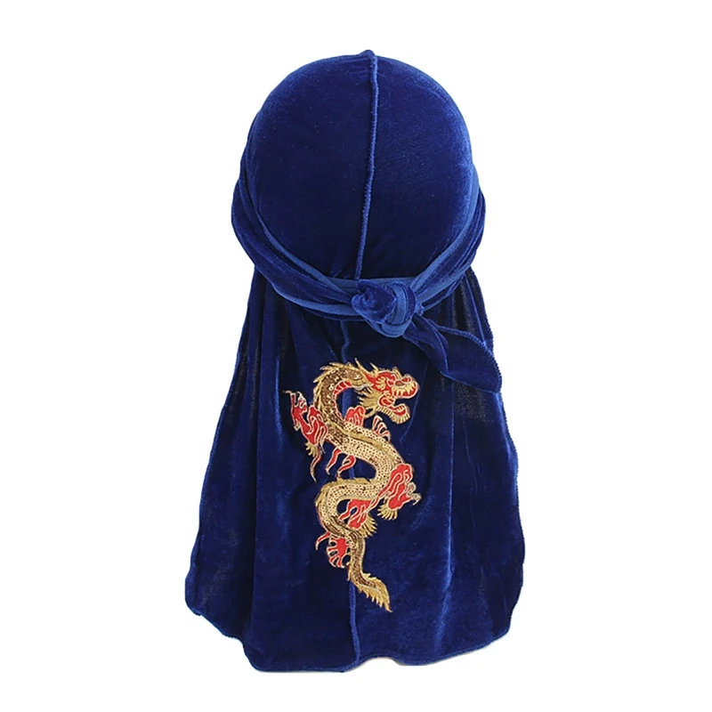 Hot Sale Beach Cap Long-tailed Chinese Dragon Printed Velvet Soft Turban Cap Headscarf Headwear Apparel