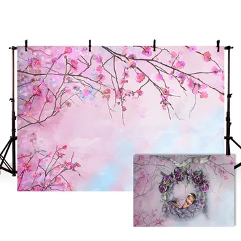 

Vinyl Photography Backgrounds Oil Printing Floral Pink Flower Spring Vintage Children Baby Decor Backdrop Booth Photocall Studio