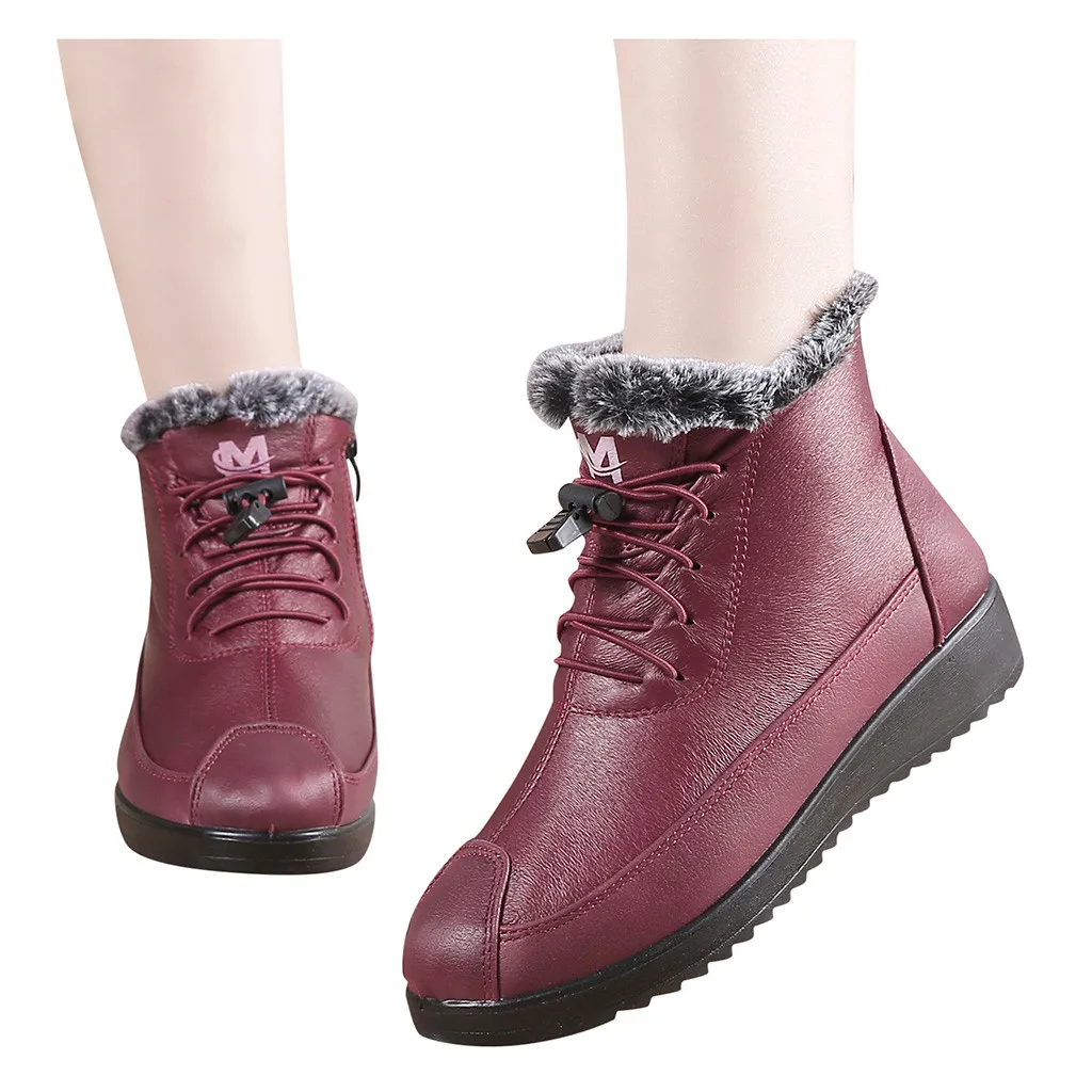 

Women Winter Warm Round Toe Short Ankle Boots Shoe Ladies Solid Color Leather Flat Thick Bottom Shoes Booties Botas femininas