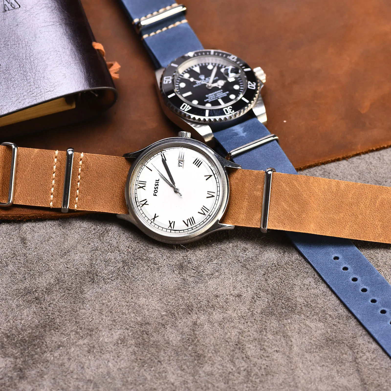 BEAFIRY Nato Watch Band 18mm 20mm 22mm Calfskin Leather Strap Watchband for Men Women huawei samsung Black Blue Red tan green