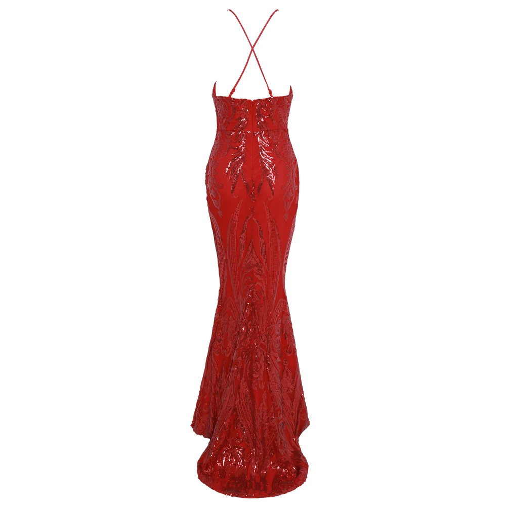 Missord, женское сексуальное платье с глубоким v-образным вырезом и открытыми плечами, с блестками, Женское Платье макси с открытой спиной, элегантное ретро платье с геометрическим принтом FT19553