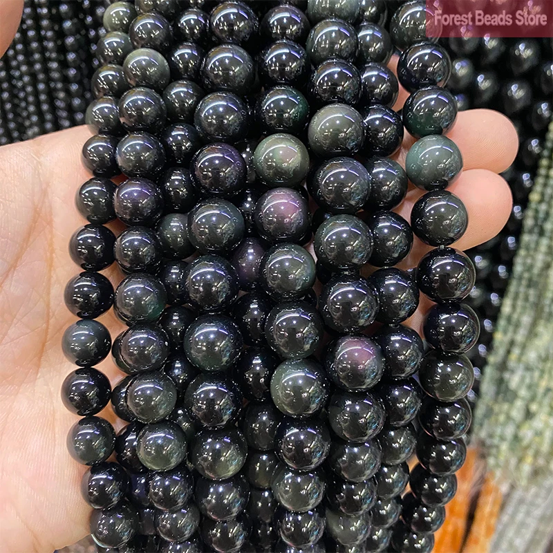 Necklace-Accessories Bracelet Beads Jewelry Making Obsidian Strand Natural-Stone Black