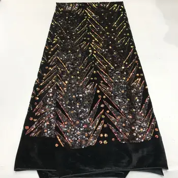 

velvet Sequin Fabric 2020 Nigeria Black Gold Lace Fabric New Arrival Evening Party Dress African Lace Fabric 5yards YYZ0788