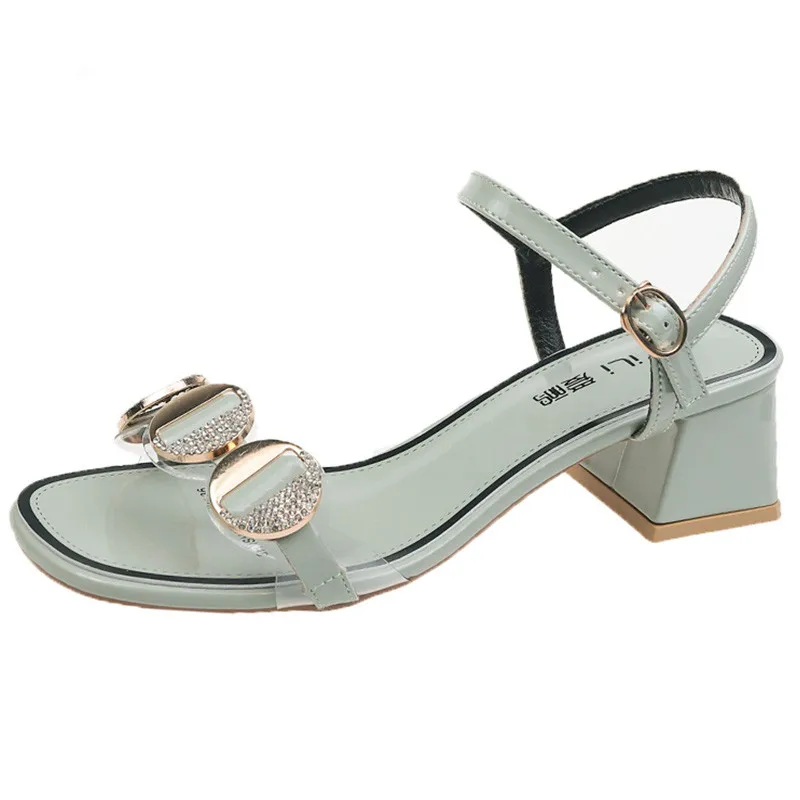 

Women's fashion dress sandals female 2020 new ins word with transparent middle heel thick heel fashion crystal high heels