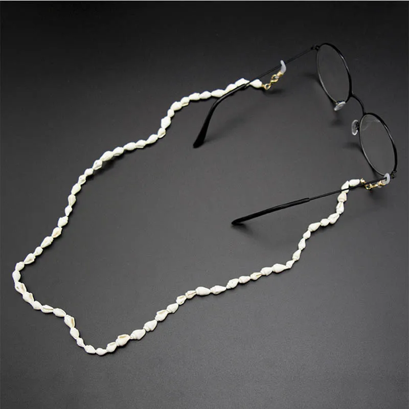 Винтажная белая маленькая цепочка для очков в виде раковины, модные противоскользящие очки, шнур для солнцезащитных очков, ремешок на шею, длинный канат для очков