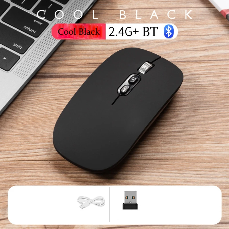 Bluetooth мышь компьютер двойной режим 2,4G Беспроводная игровая мышь оптические мыши для Macbook lenovo ASUS DELL hp ноутбук ПК компьютер - Цвет: Black with BT