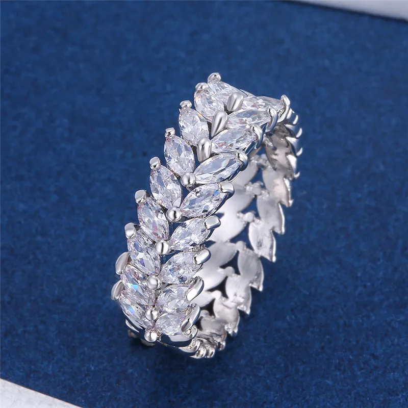 Wedding Engagement Rings Women Luxury Crystal Zircon Rose Gold Silver