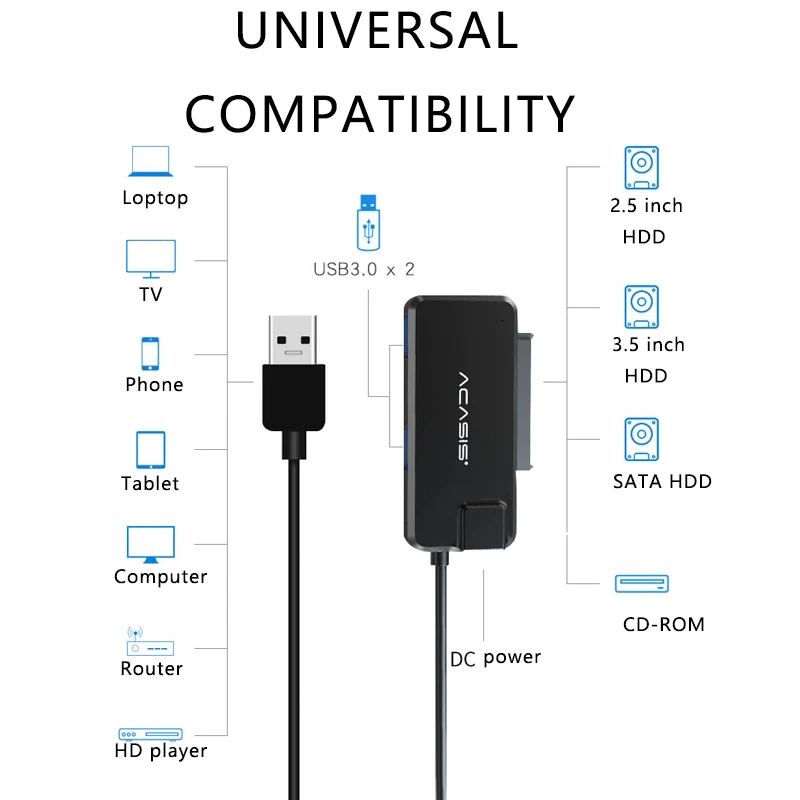 Acasis SATA к USB 3 0 адаптер 2 Sata кабель конвертер для 5 HDD SSD жесткий диск