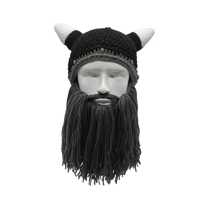 Dark Gray Adult Size Mr.Kooky варварская шапочка викинга борода Роговая шапка ручной работы теплые вязаные вещи для зимы шапка для мужчин и женщин на день рождения крутые забавные вечерние Кляпы подарки на Рождество - Цвет: Dark Gray Adult Size
