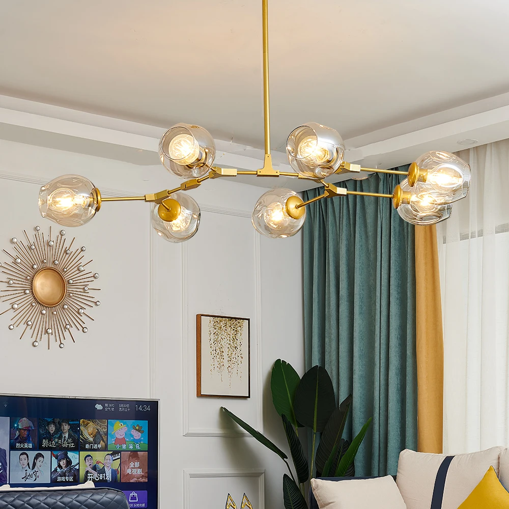 

Modern Metal LED Chandelier Lighting Lustre Living Room Villa Interior Decor Pendant Lamp Lighting Glass Ball Kitchen Fixtures