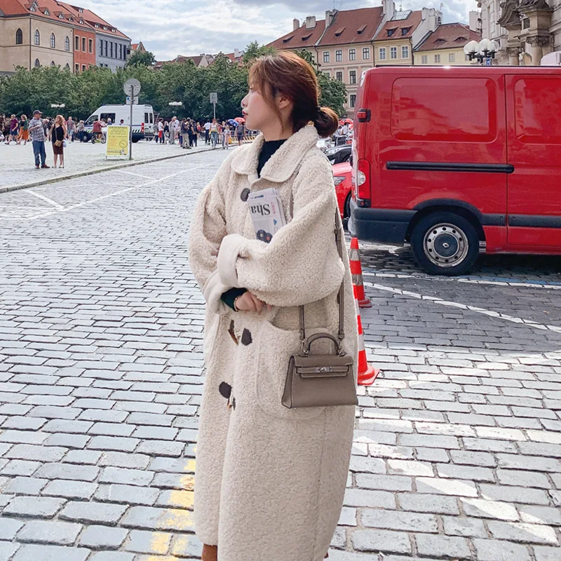 

2019 Winter New Style Solid Color Toggle Lambs Wool Overcoat Korean-style Loose-Fit Lambs Wool Overcoat Women's Winter