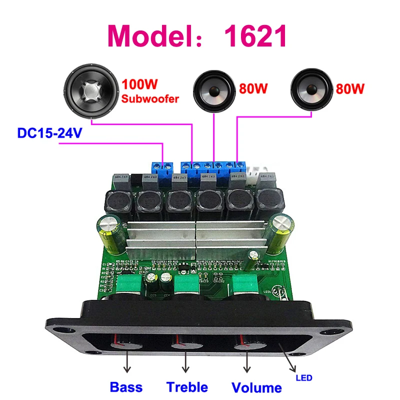 Bluetooth-Compatible 2*80W+100W TPA3116D2 Class D Power Subwoofer Amplifier Board 2.0 2.1 Ch Home Theater Audio Equalizer Amp 