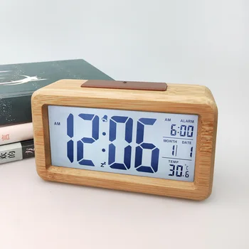 

HOT Led Alarm Clock,Wooden LED Digital Alarm Clock, Displays Time Date Week And Temperature, Cube Wood-shaped Sound Control De