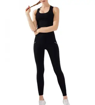 

2020 New Women Sportswear Two Piece Pants Set Sleeveless Tops With Skinny Long Pants For Girls Running Training Yoga Outfits