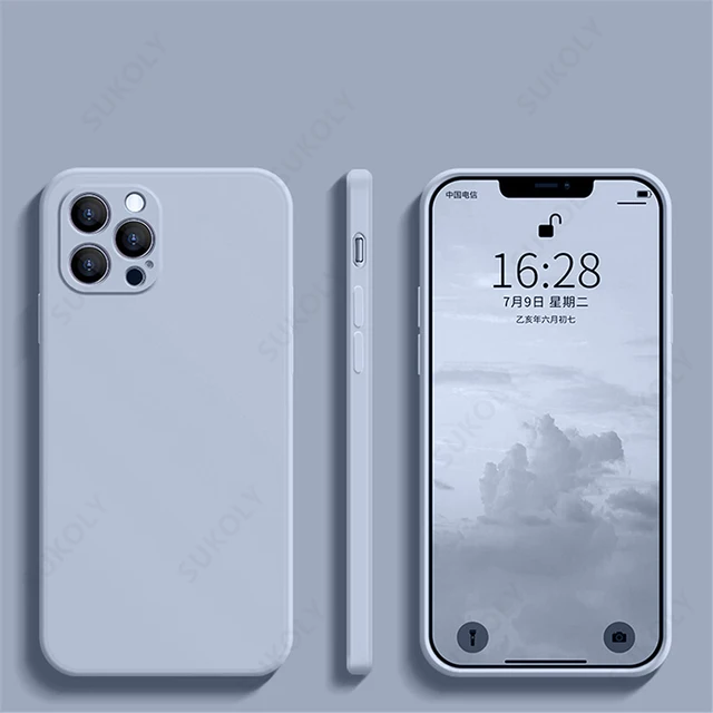 Luxury Liquid Silicone Case on For iPhone 13 11 12 Pro Max SE 2 2020 XS Max XR X 7 8 6 6S Plus Cover Soft Camera Protection Case Smoky blue