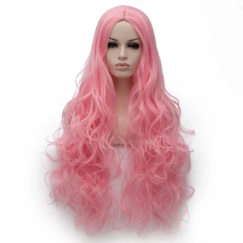 

GAKA Women's Long Curly Synthetic Cosplay Wig Red Black 10 Color Middle Part Line for Lady