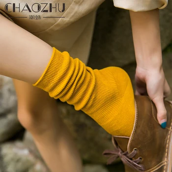 

IOLPR Japanese Korea High School Girls Socks Loose Solid Colors Double Needles Knitting Cotton Long Socks Women dropshipping