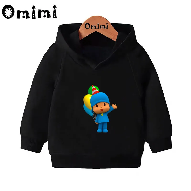 Pocoyo/милые детские свитшоты с героями мультфильмов; детские толстовки с капюшоном; крутой пуловер для малышей; топы для девочек и мальчиков; осенняя одежда; KMT5313 - Цвет: Black-5313J
