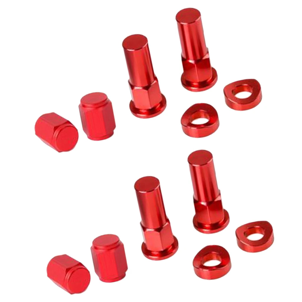 12 X Aluminium CNC Tire Valve Stem Caps & Rim Lock Nut Washer Anodised - Red